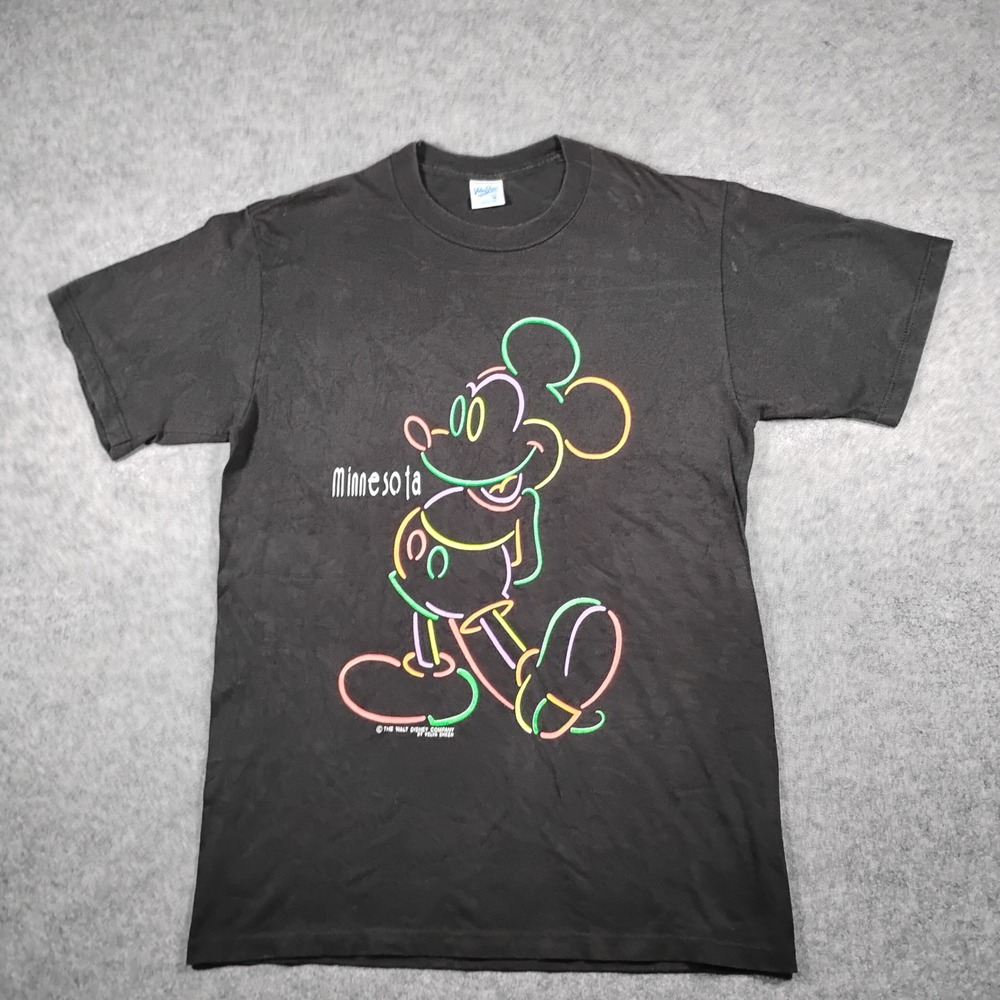 Vintage Velva Sheen Mickey Mouse Neon‎ T Shirt Unisex M Black Minnesota Disney